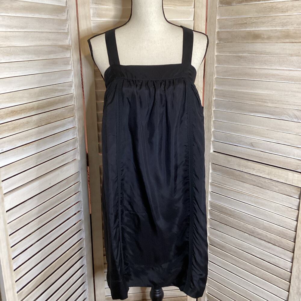 Vintage Y2K Velvet Brand Black 100% Silk Pinafore Shift Mini Dress S 4